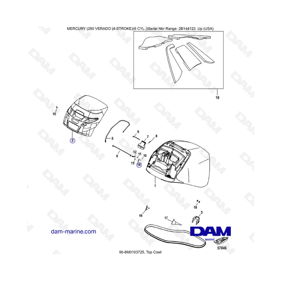 Mercury 225 Verado SN 2B144123 Top Cowl DAM Marine