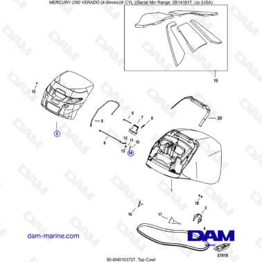 Mercury 350 Verado 6 CYL Top Cowl DAM Marine