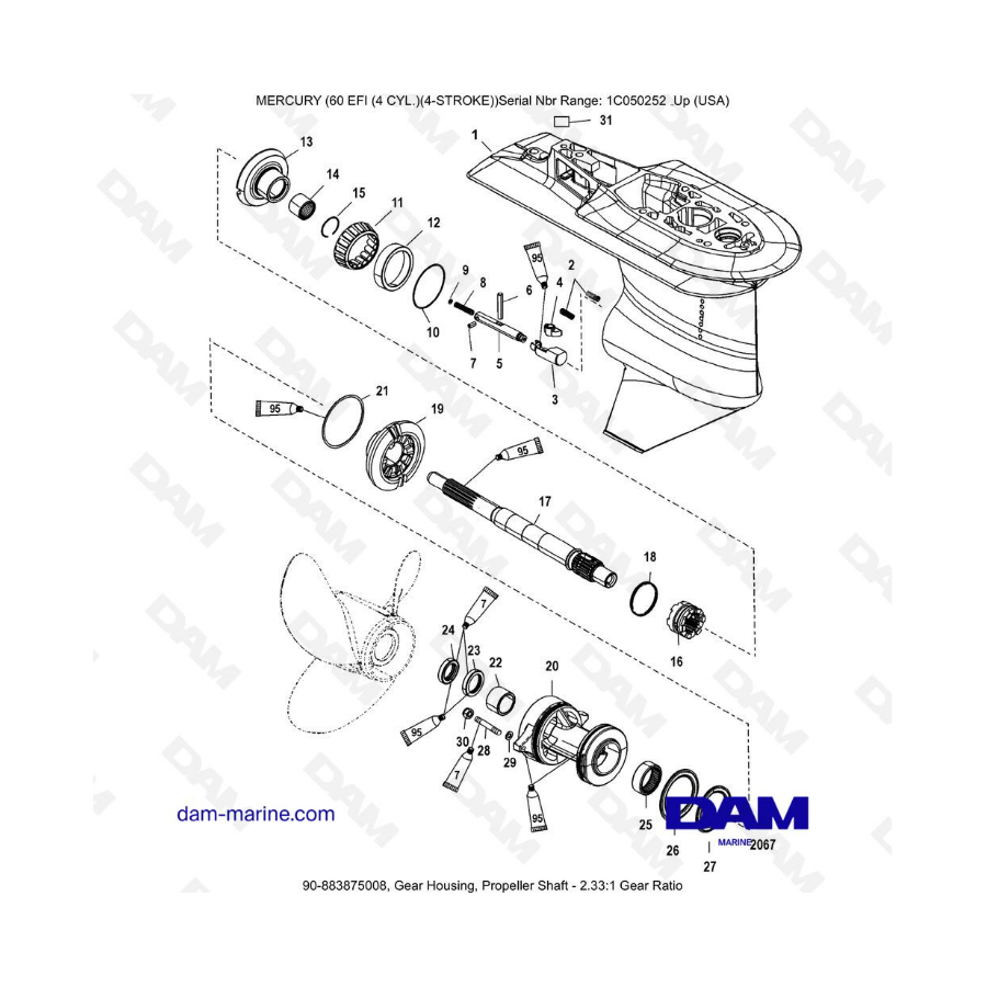 Mercury 60 EFI Caja de engranajes eje de la hélice Relación de