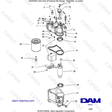 Mercury Mariner Efi Vapor Separator Components Dam Marine