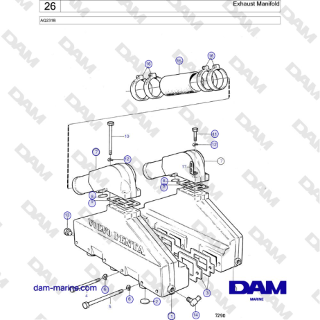 Volvo Penta Aq B Exhaust Manifold Dam Marine