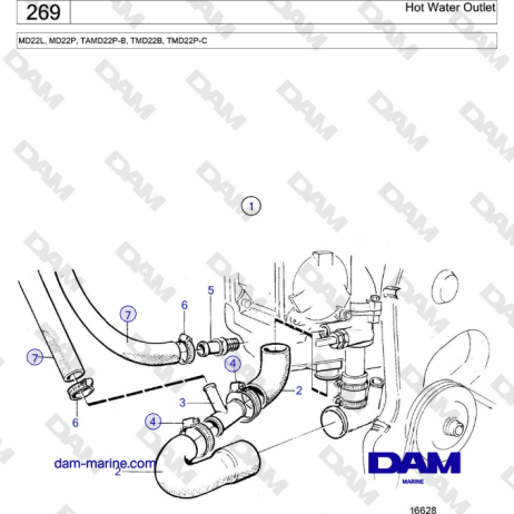 Volvo Penta MD22L MD22P TAMD22P B TMD22B TMD22P C Salida De Agua