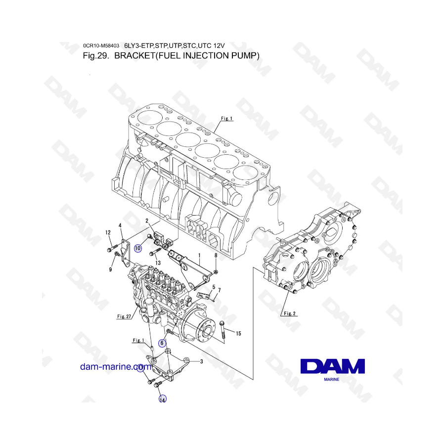 Yanmar 6LY3 ETP STP UTP STC UTC Bracket Fuel Injection Pump DAM