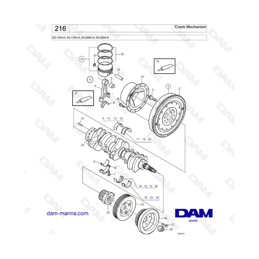 Volvo Penta D3 140A H D3 170A H D3 200A H D3 220A H Crank Mechanism