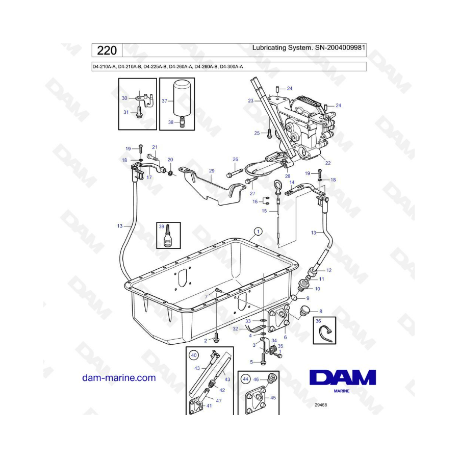 Volvo Penta D4-210A-A/D4-210A-B/D4-225A-B/D4-260A-A -B/D4-300A-A - Lubricating system