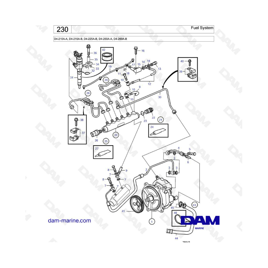 Volvo Penta D4-210A-A -B / D4-225A-B / D4-260A-A -B - Fuel system