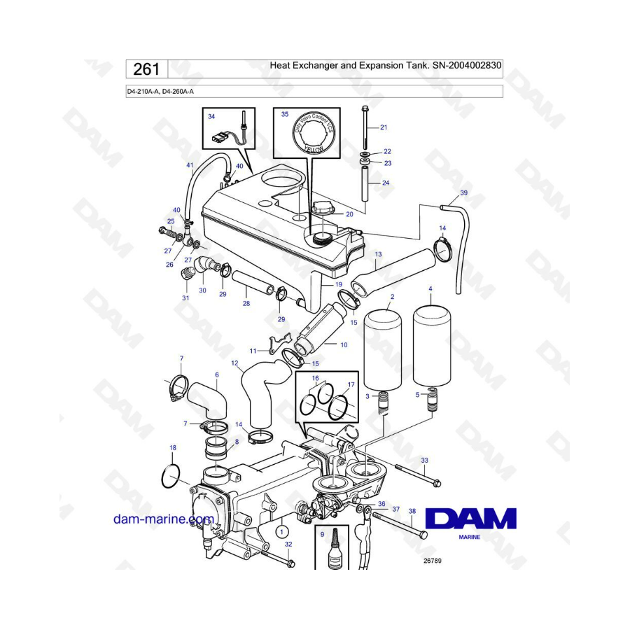 Volvo Penta D4-210A-A / D4-260A-A - Heat exchanger & expansion tank