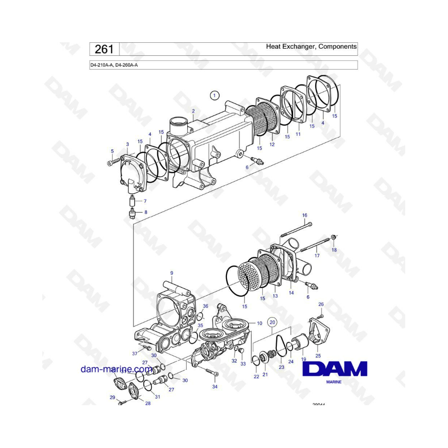 Volvo Penta D4-210A-A / D4-260A-A - Intercambiador de calor, componentes