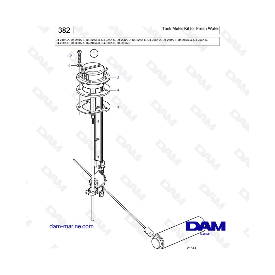 Volvo Penta D4-210A / D4-225A / D4-260A / D4-300A - Kit de medidor de tanque para agua dulce