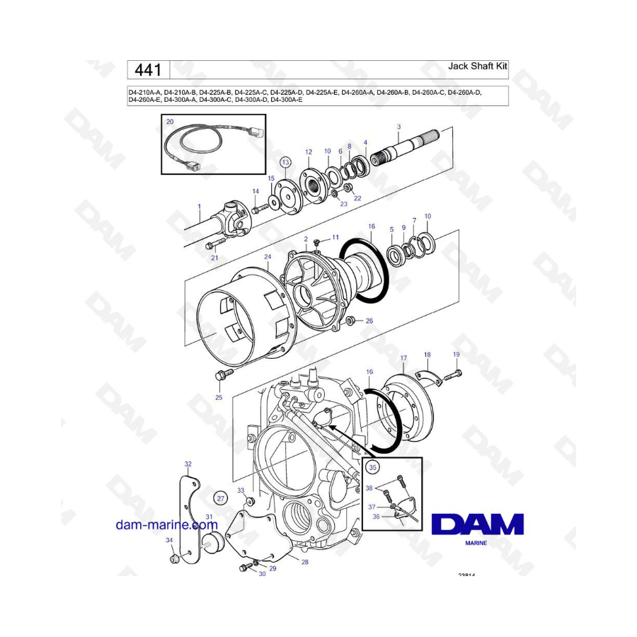 Volvo Penta D4-210A / D4-225A / D4-260A / D4-300A - Jack shaft kit