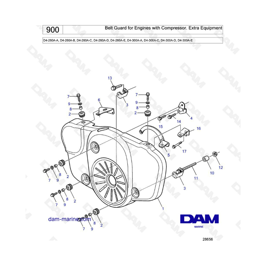 Volvo Penta D4260A / D4300A Belt guard for engines with compressor