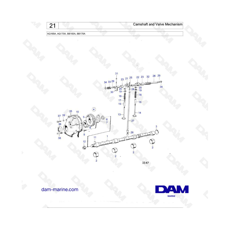 Volvo Penta AQ165A - Camshaft & valve mechanism