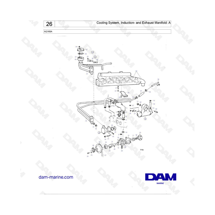 Volvo Penta AQ165A - Cooling system, induction & exhaust manifold: A