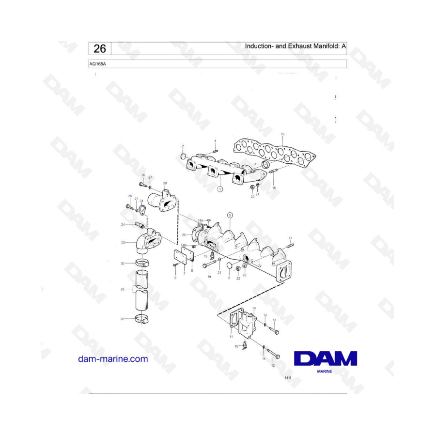 Volvo Penta AQ165A - Induction & exhaust manifold: A