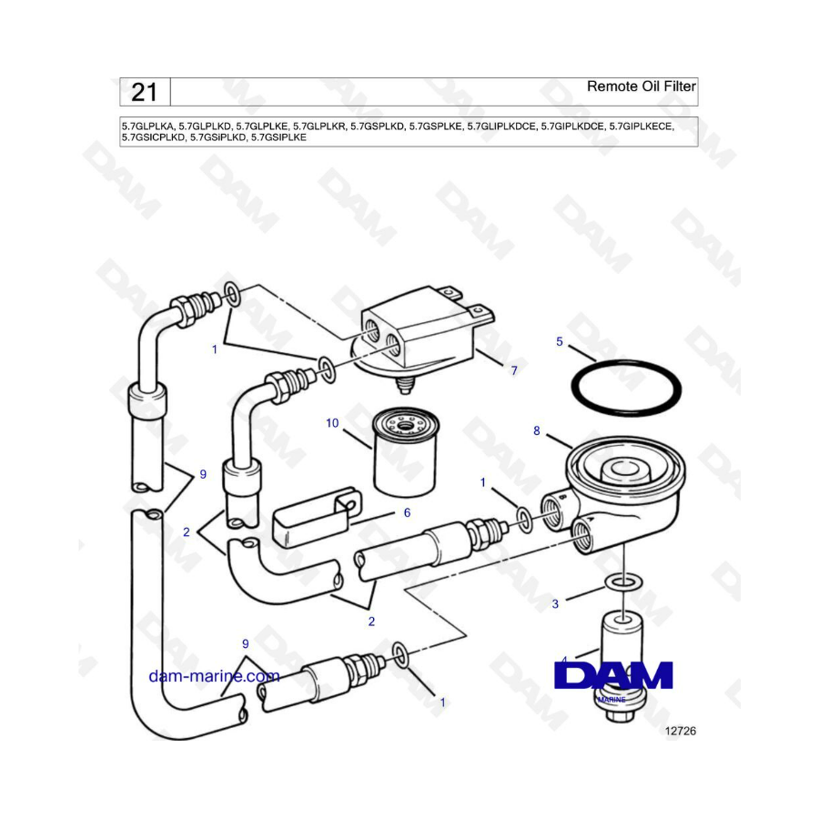 Volvo Penta 5.7L GL - Filtro de aceite remoto