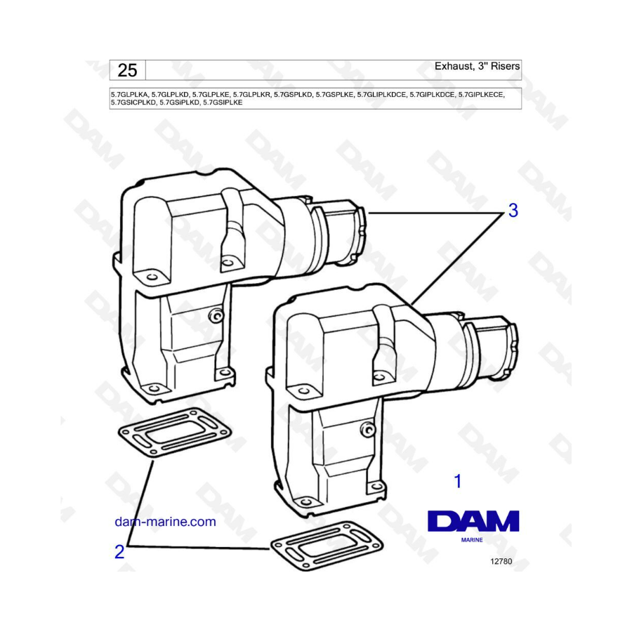 Volvo Penta 5.7L GL - Escape, elevadores de 3"