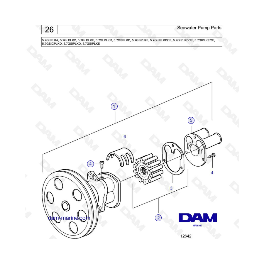 Volvo Penta 5.7L GL - Piezas de bomba de agua de mar