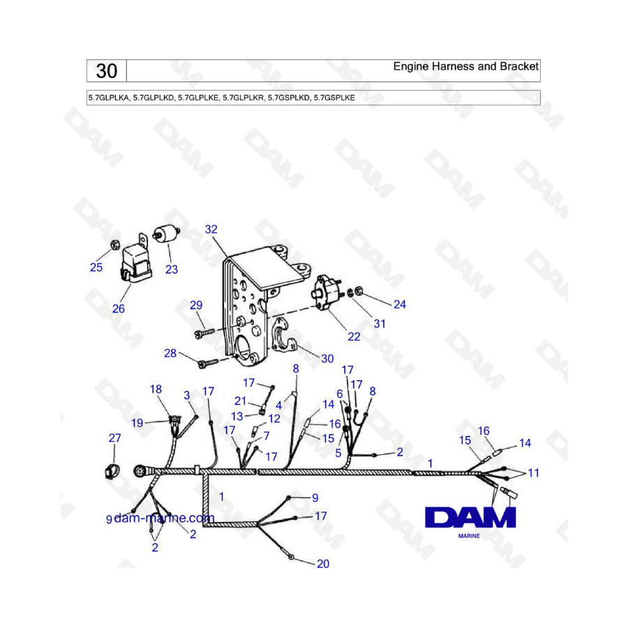 Volvo Penta 5.7L GL - Arnés de motor y soporte