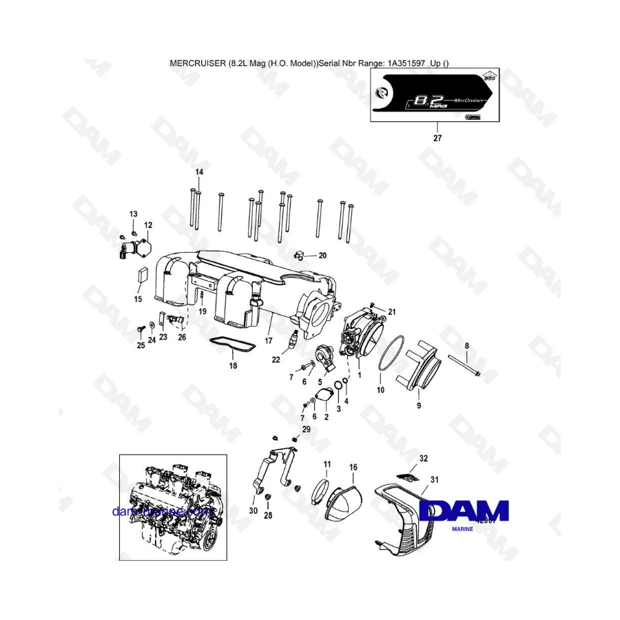 Mercruiser 502 MAG MPI HO - Throttle body, mechanical throttle shift