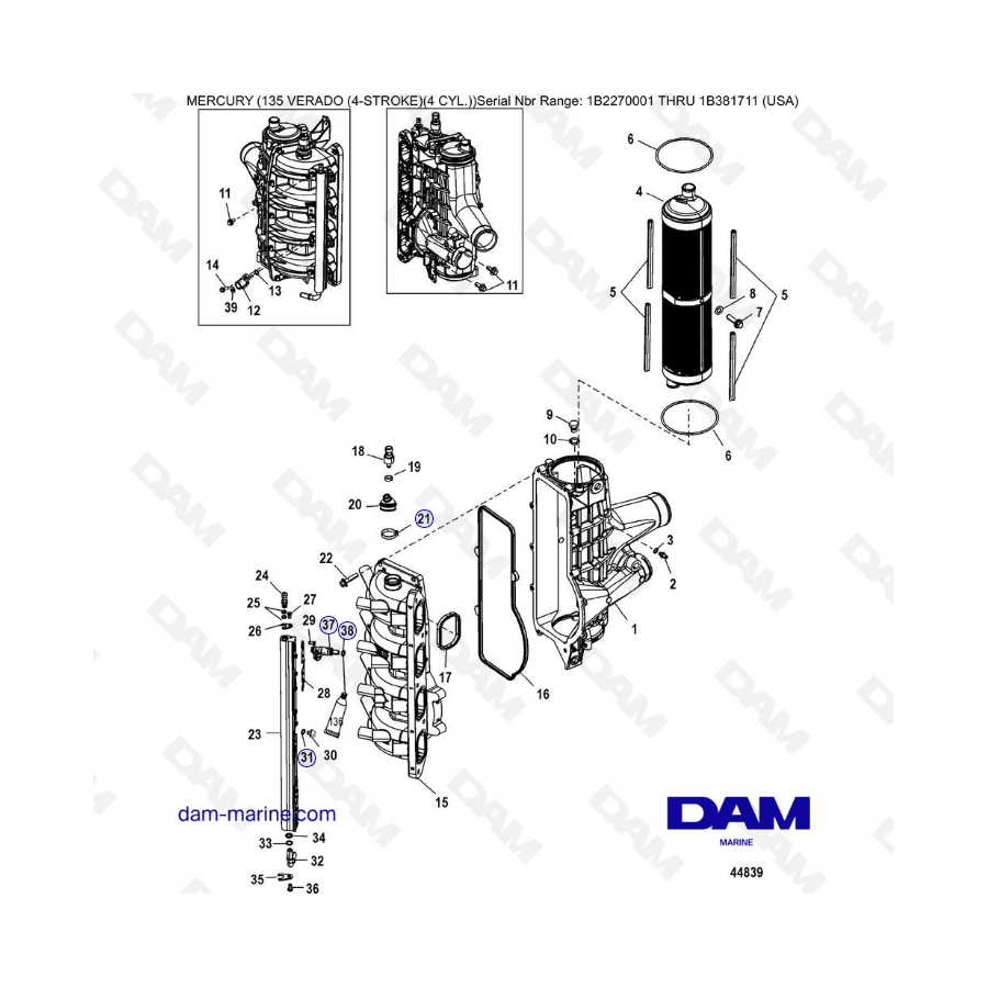 Mercury Verado 135 (N.S IB227001 à IB381711) - Charge cooler / Intake manifold