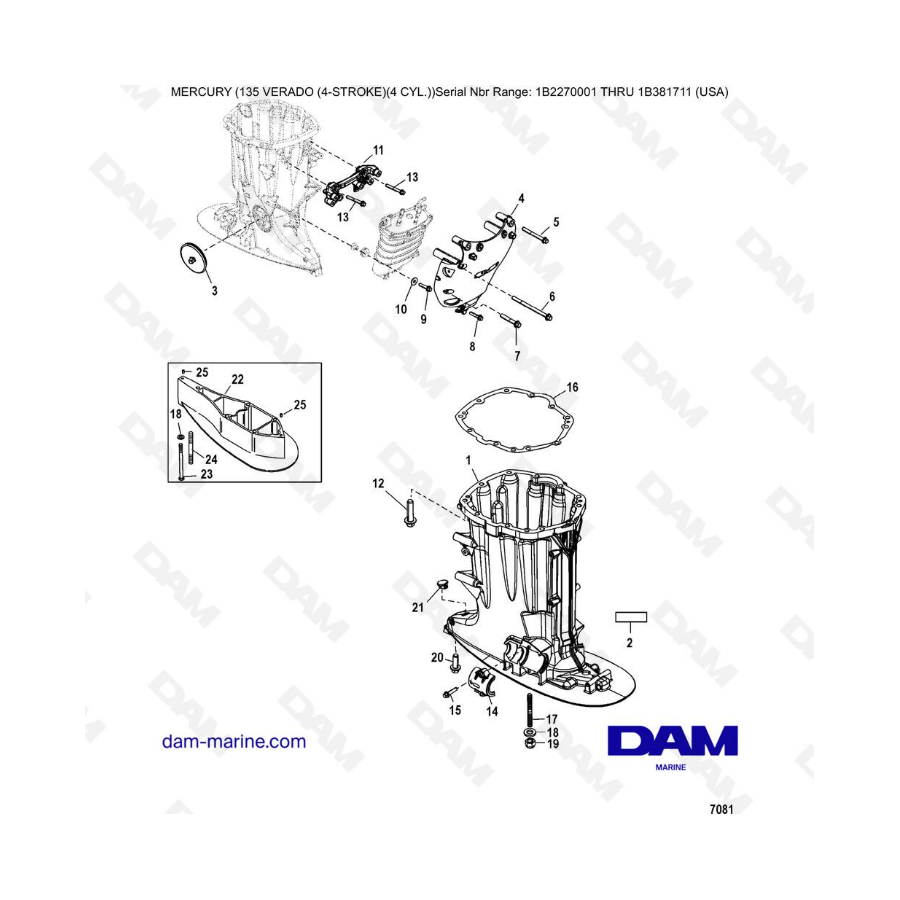 Mercury Verado 135 (SN 1B2270001 à IB381711) - Driveshaft housing