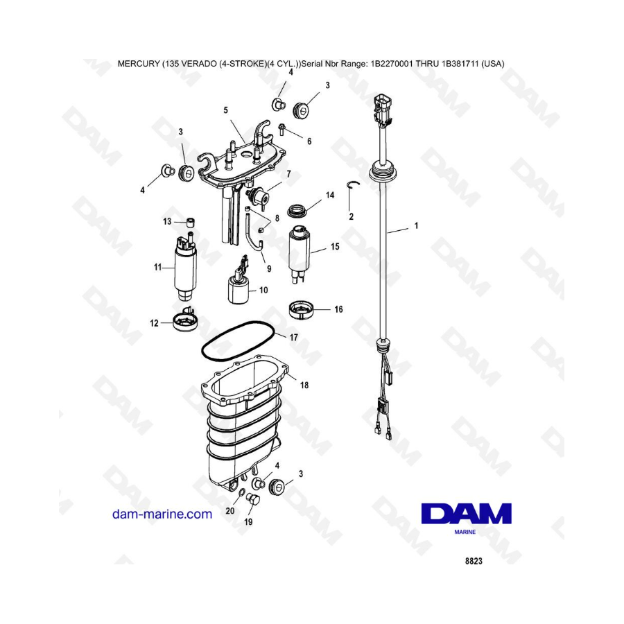 Mercury Verado 135 (SN 1B2270001 a IB381711) - Módulo de alimentación de combustible