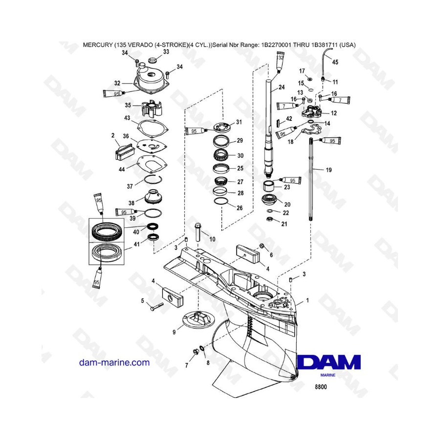 Mercury Verado 135 (SN 1B2270001 a IB381711) - Caja de engranajes (eje de transmisión)