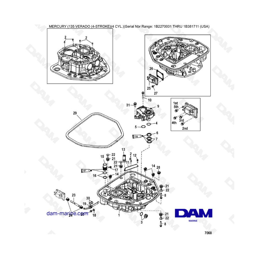 Mercury Verado 135 (SN 1B2270001 à IB381711) - Oil pump / Adaptor plate-upper