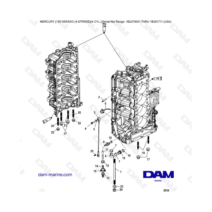 Mercury Verado 135 (SN 1B2270001 à IB381711) - Port cylinder block components