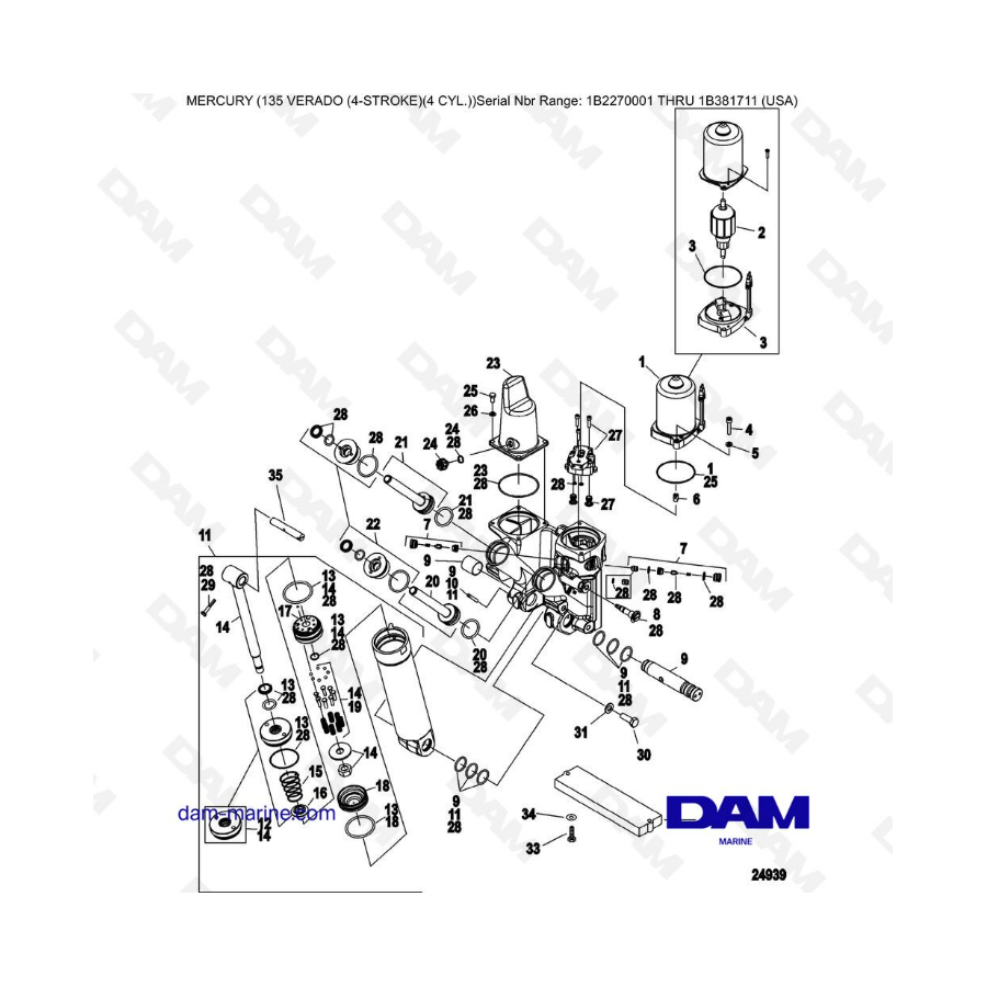 Mercury Verado 135 (SN 1B2270001 to IB381711) - Power trim components