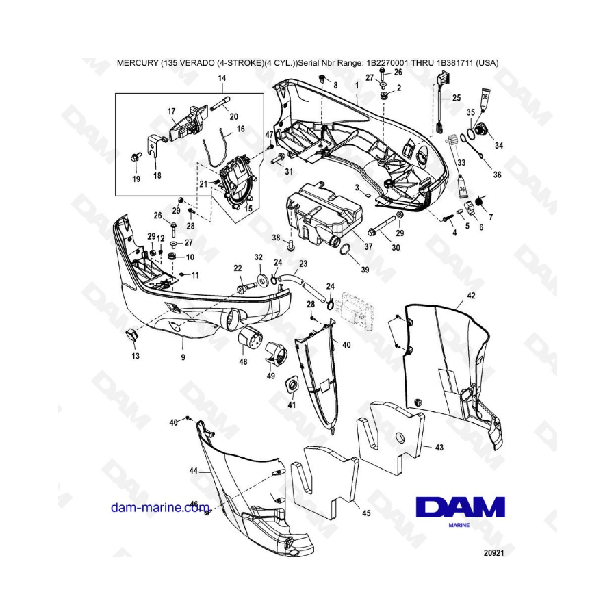 Mercury Verado 135 (SN 1B2270001 to IB381711) - Rear cowl 