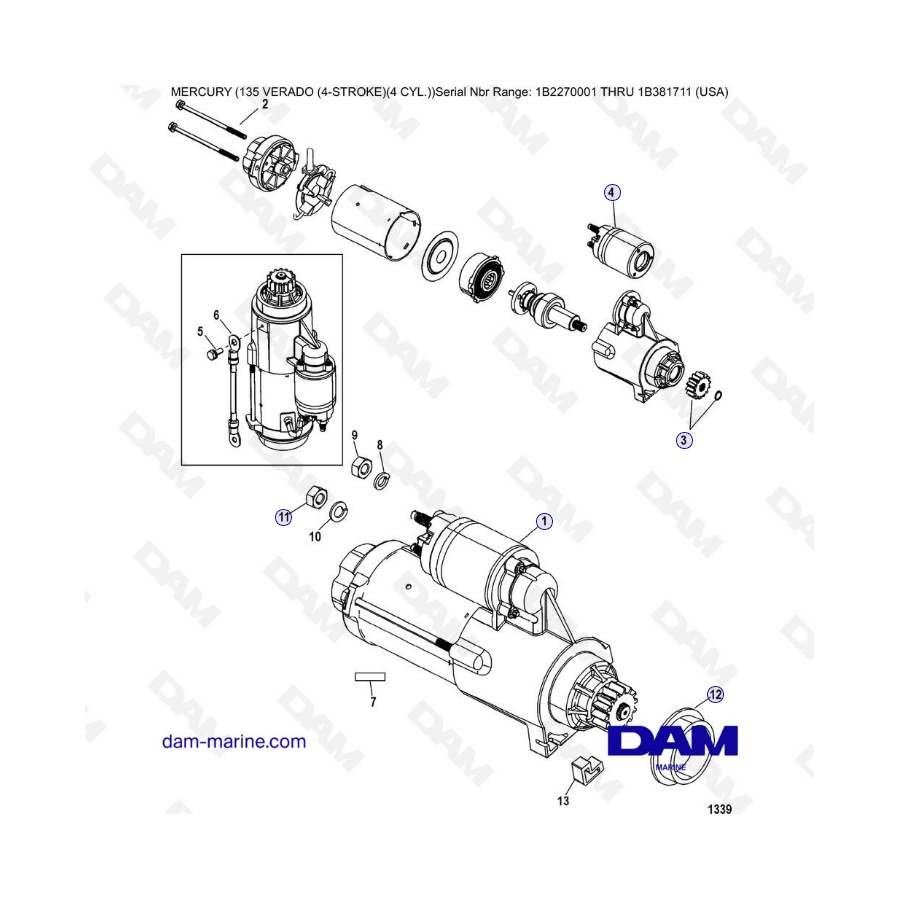 Mercury Verado 135 (SN 1B2270001 a IB381711) - Motor de arranque