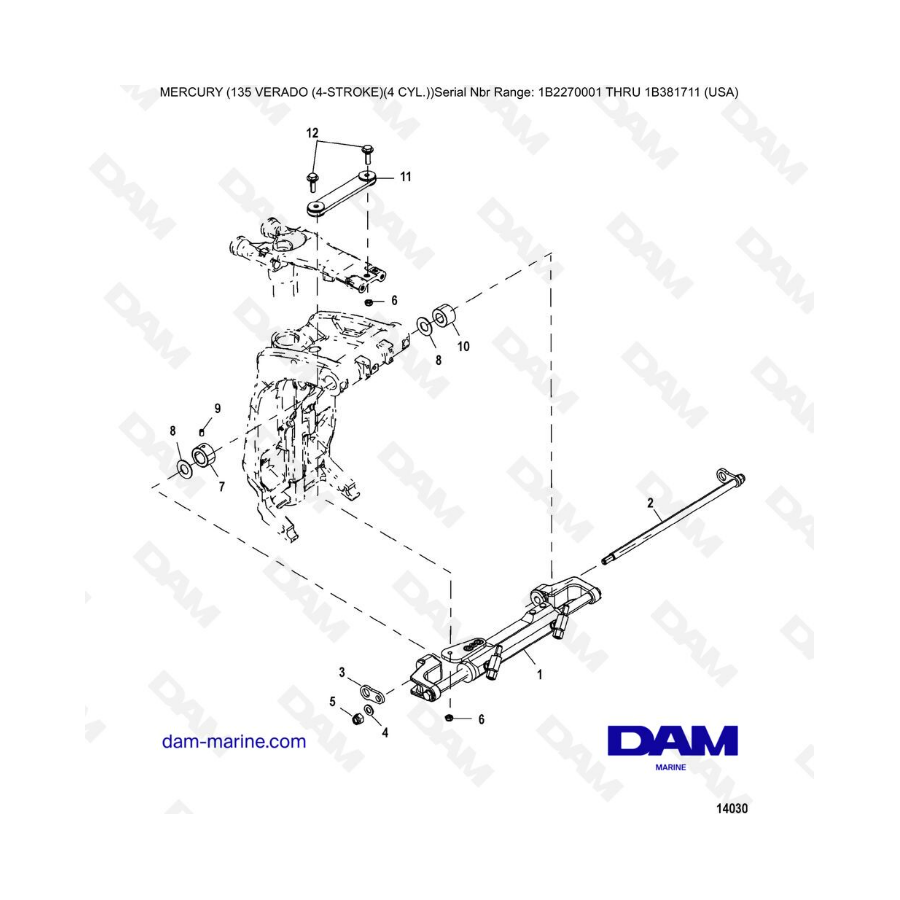 Mercury Verado 135 (SN 1B2270001 a IB381711) - Conjunto del cilindro de dirección