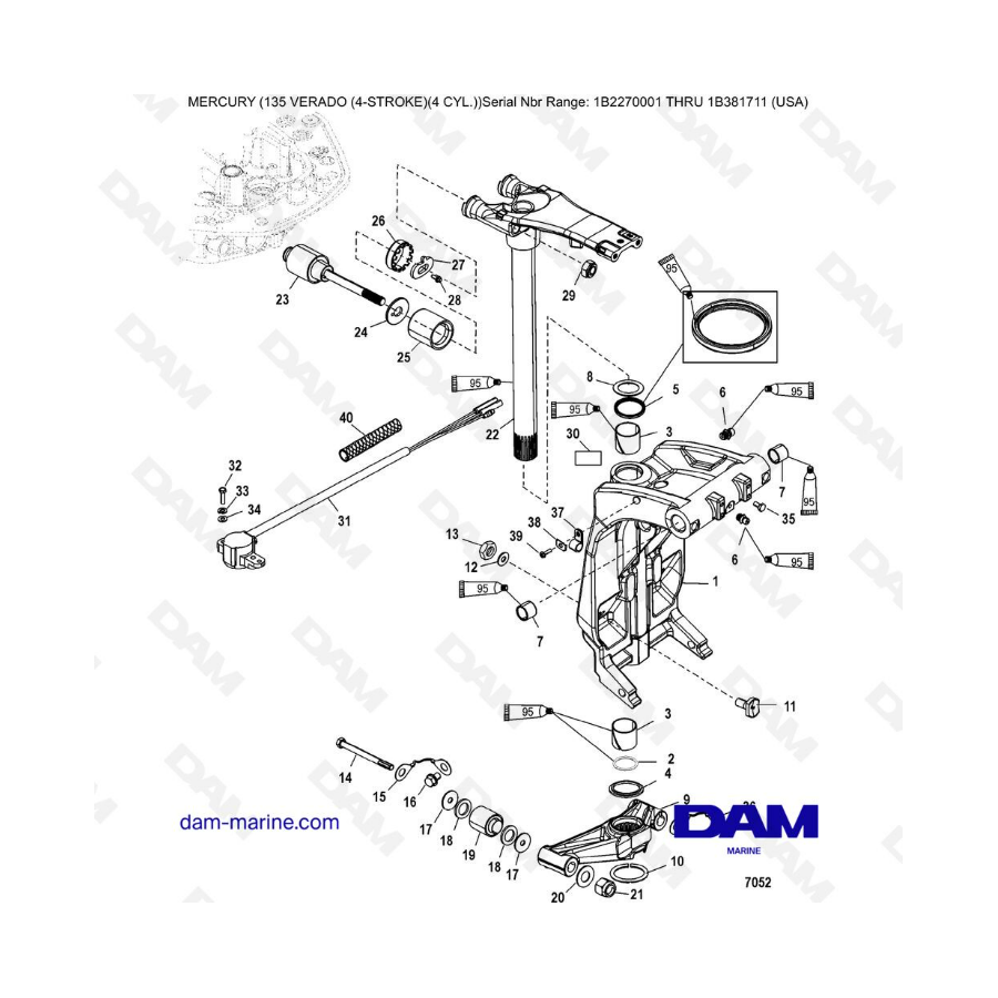 Mercury Verado 135 (SN 1B2270001 a IB381711) - Soporte giratorio y brazo de dirección