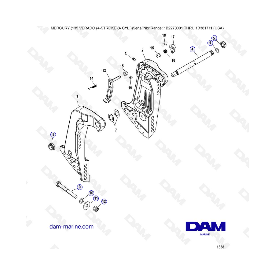 Mercury Verado 135 (SN 1B2270001 à IB381711) - Transom brackets