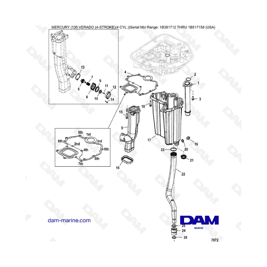 Mercury Verado 135 (SN 1B381712 à 1B517158) - Adaptor plate-lower