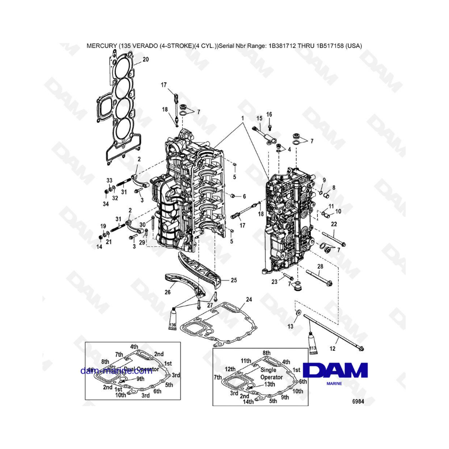 Mercury Verado 135 (SN 1B381712 à 1B517158) - Cylinder block