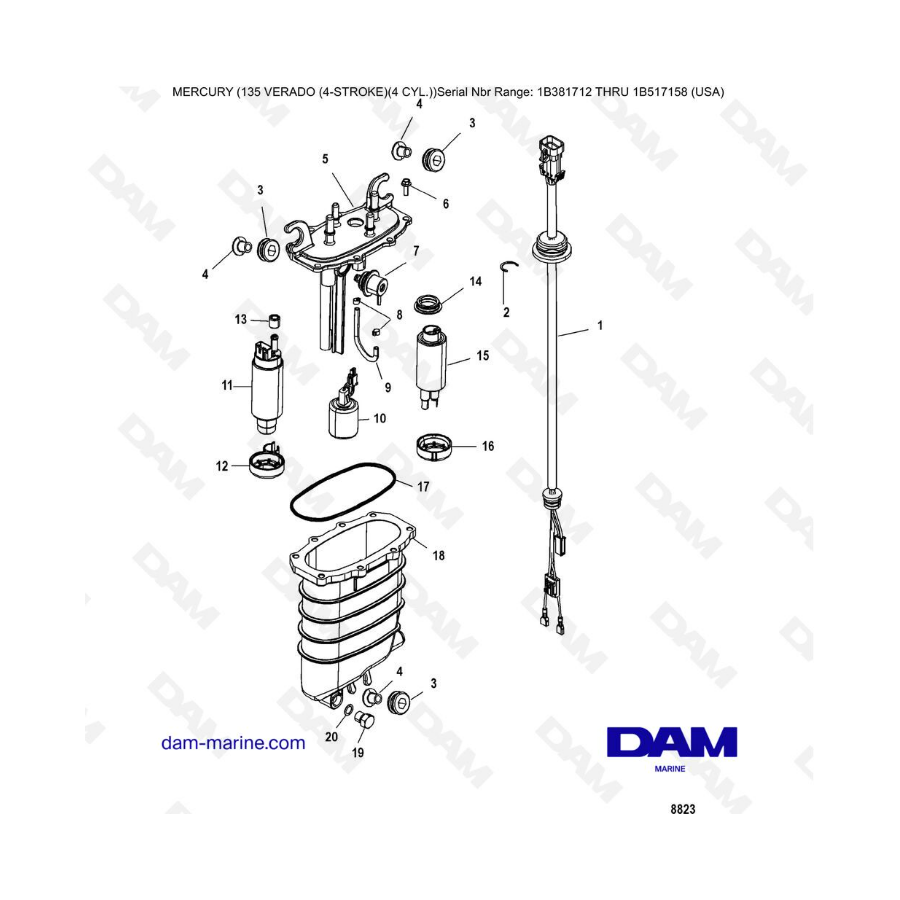 Mercury Verado 135 (SN 1B381712 à 1B517158) - Fuel supply module