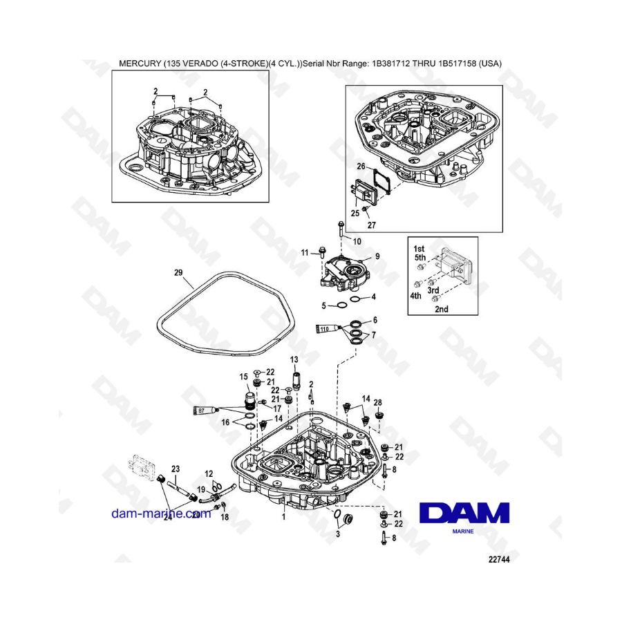 Mercury Verado 135 (SN 1B381712 à 1B517158) - Oil pump / Adaptor plate-upper