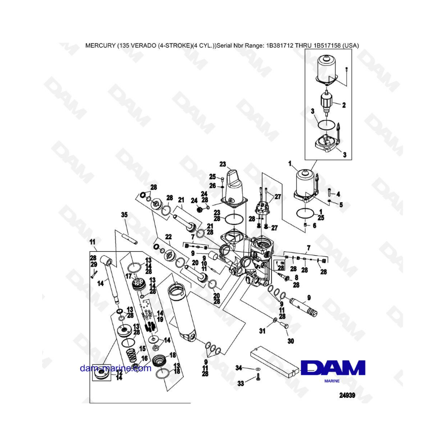 Mercury Verado 135 (SN 1B381712 à 1B517158) - Power trim components