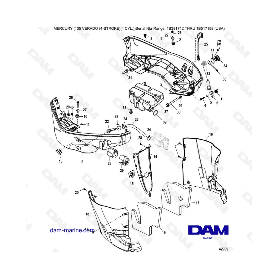 Mercury Verado 135 (SN 1B381712 to 1B517158) - Rear cowl 