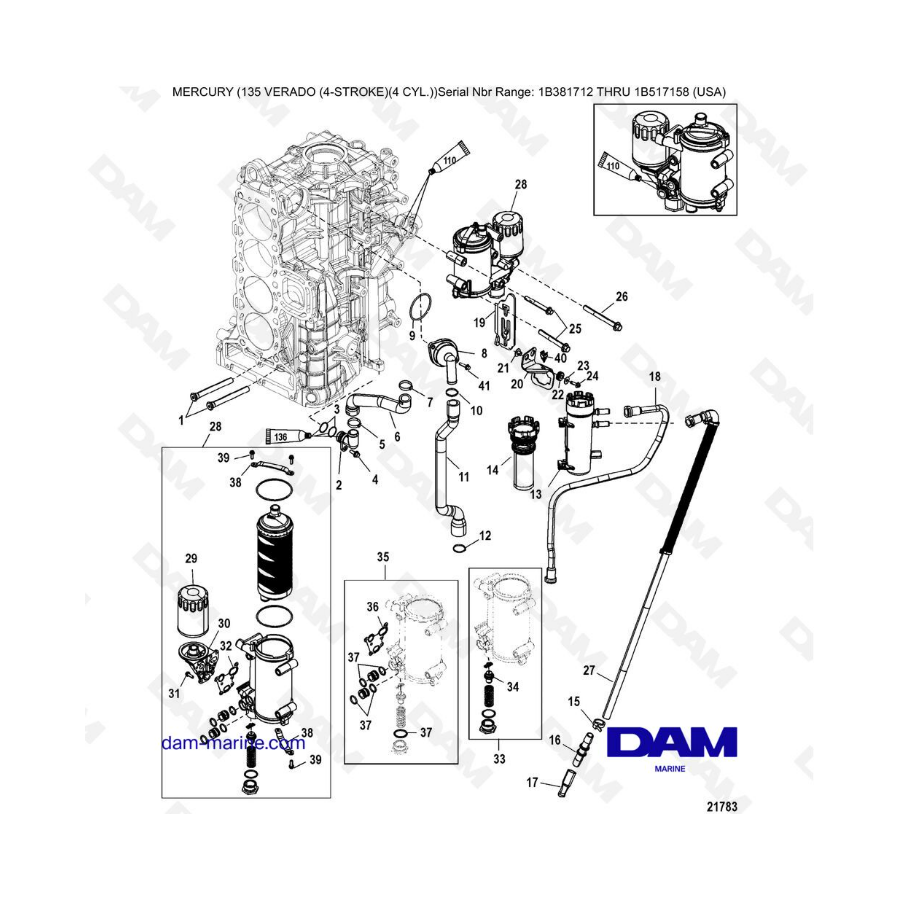 Mercury Verado 135 (SN 1B381712 à 1B517158) - Starboard cylinder block/oil cooler