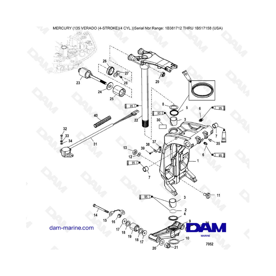 Mercury Verado 135 (SN 1B381712 a 1B517158) - Soporte giratorio y brazo de dirección