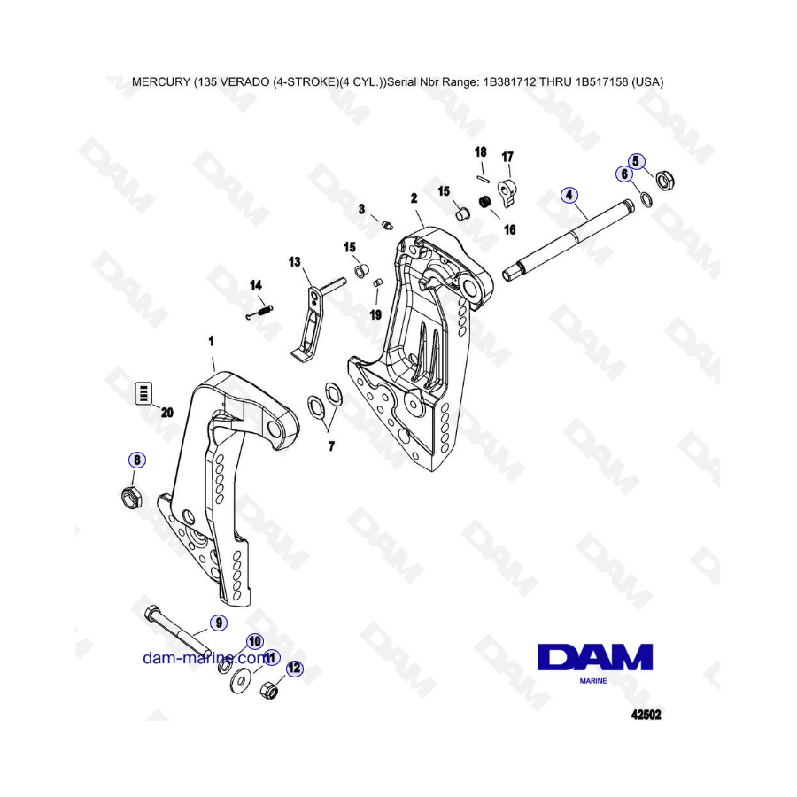 Mercury Verado 135 (SN 1B381712 à 1B517158) - Transom brackets