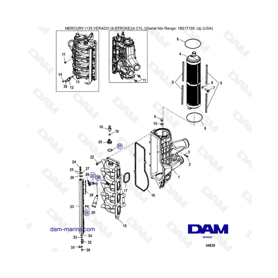 Mercury Verado 135 (SN 1B517159 & plus) - Charge cooler / Intake manifold (GEN 1)