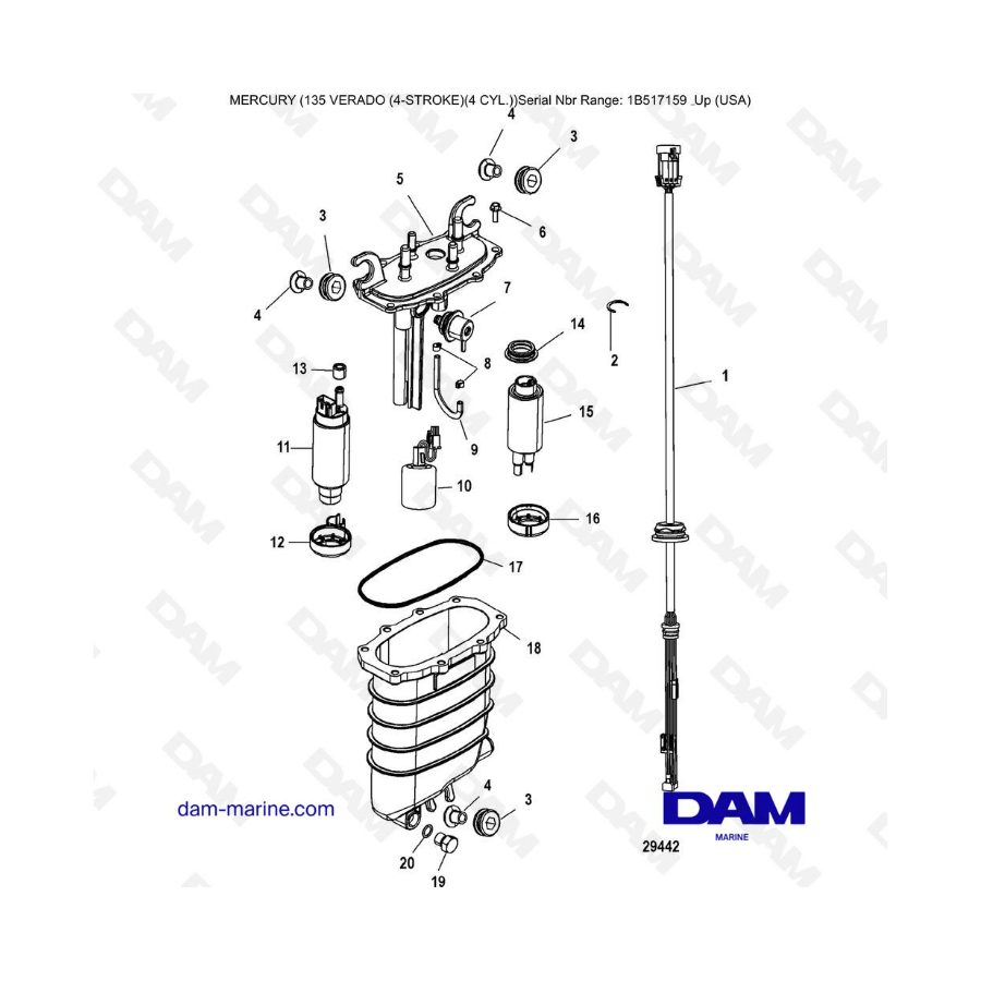 Mercury Verado 135 (SN 1B517159 & plus) - Fuel supply module