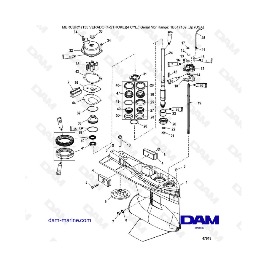 Mercury Verado 135 (SN 1B517159 & plus) - Gear housing (driveshaft) (standard/counter rotation)