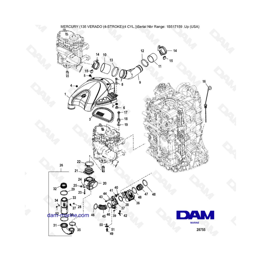 Mercury Verado 135 (SN 1B517159 & plus) - Induction components