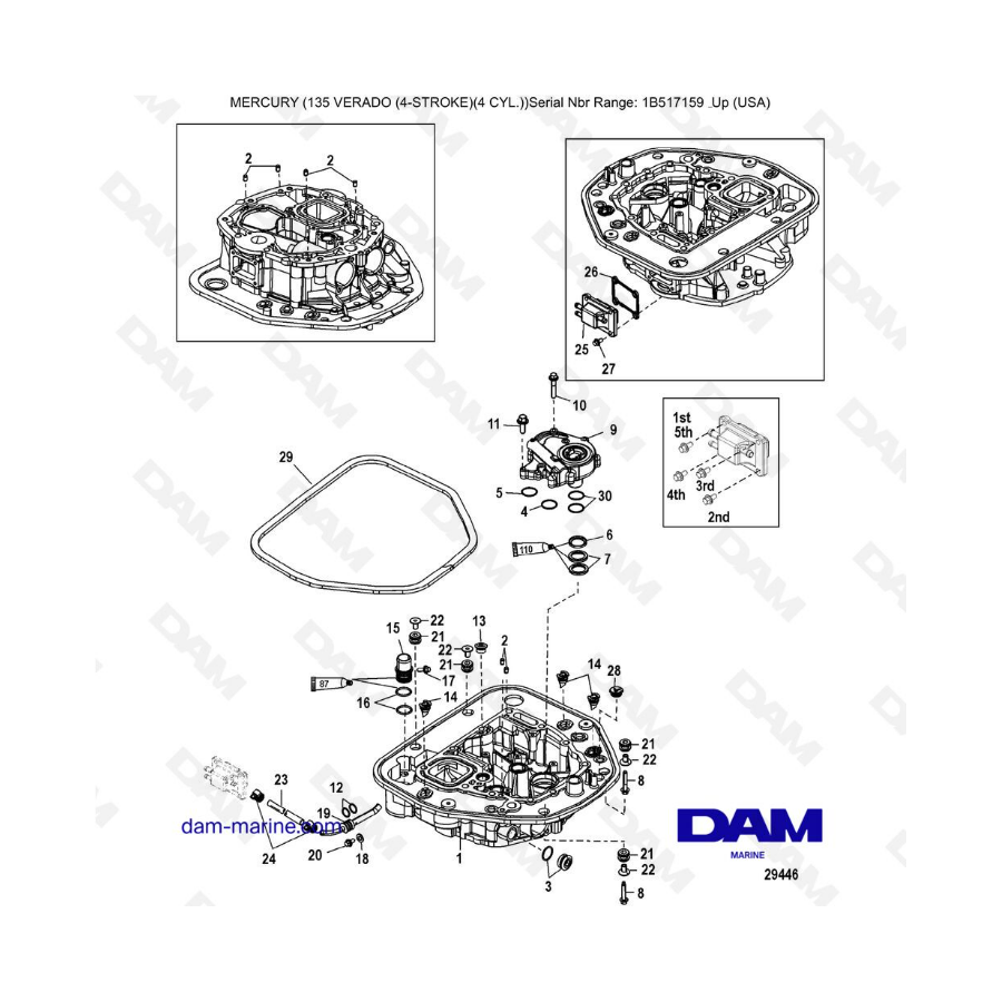 Mercury Verado 135 (SN 1B517159 & more) - Oil pump / Adapter plate-upper