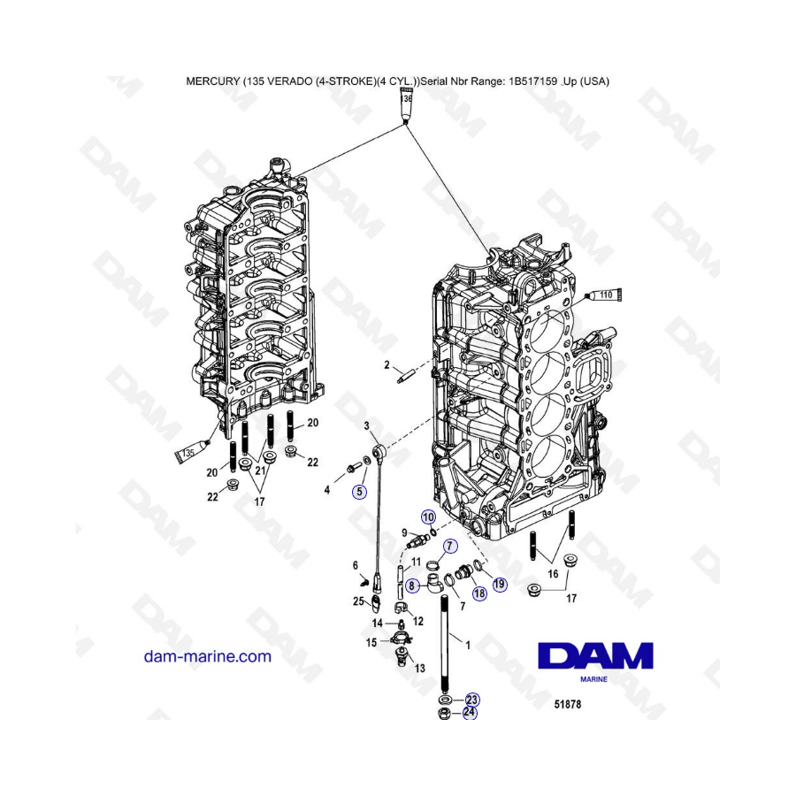 Mercury Verado 135 (SN 1B517159 & plus) - Port cylinder block components